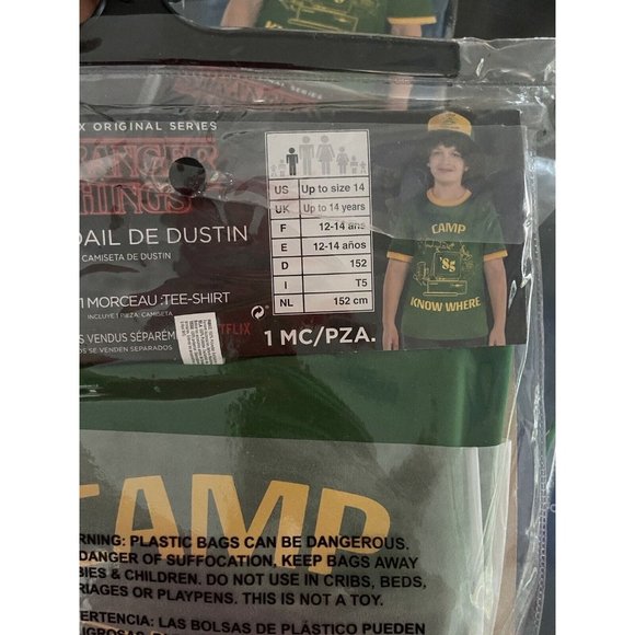 Stranger Things T- Shirt Dustin Camp Knowhere Green Ringer Kids Costume Children - Picture 10 of 11